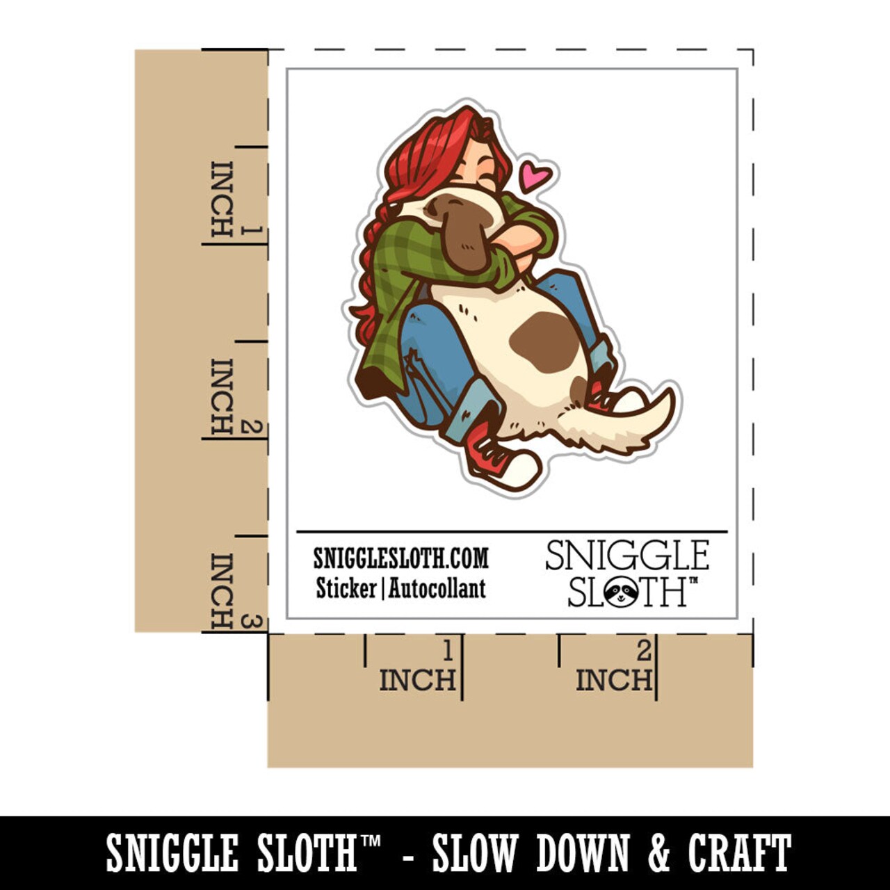 Water Bottle Sticker Set Girl Hugging Pet Dog Love Cute Waterproof Vinyl Stickers Pack Decal, Skateboard, Laptop, Car, Window, Bumper - 5 Pack